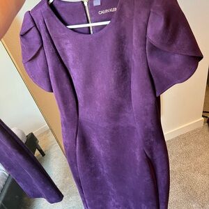 Royal purple Calvin Klein size 12 tulip sleeve dress with exposed back zipper